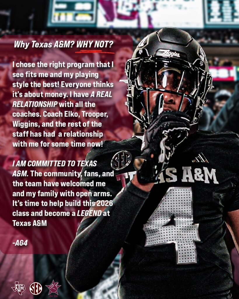 “I AM COMMITTED”: Texas A&M’s Crown Jewel WR Aaron Gregory Silences the Noise and Shuts Down His Recruitment for Good
