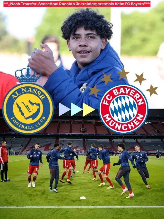 Transferbeben in München! Cristiano Ronaldo Jr., Sohn der Fußball-Legende CR7, sorgt für eine echte Sensation: Der Youngster hat überraschend das Training beim FC Bayern München aufgenommen! ⚪ Kaum jemand hatte mit diesem spektakulären Schritt gerechnet – doch jetzt steht der 14-Jährige im Rampenlicht an der Säbener Straße. Experten sprechen schon von einem potenziellen Jahrhunderttalent, das Bayerns Zukunft prägen könnte. Fans sind elektrisiert: Wird Ronaldo Jr. schon bald im Bayern-Dress auflaufen? ⚡