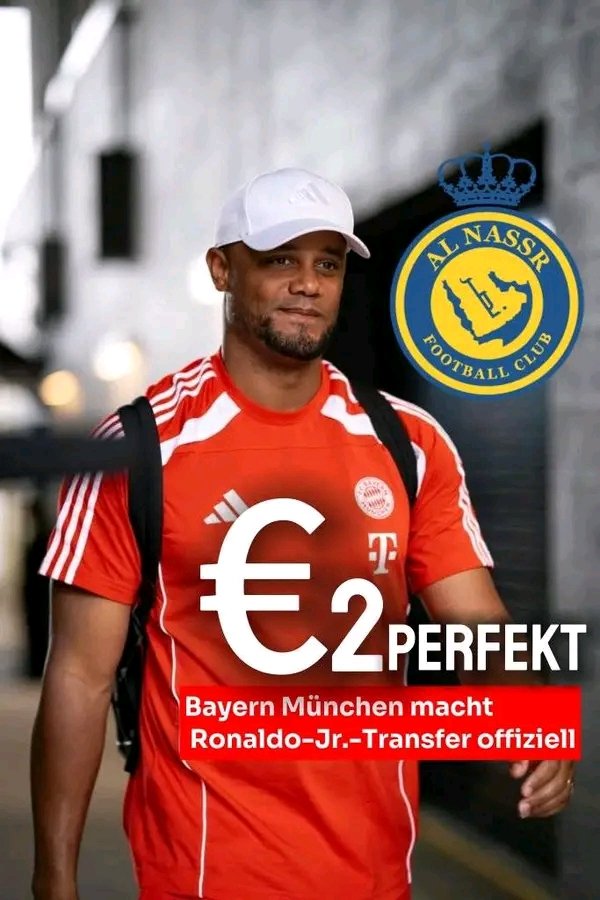 Wahnsinn aus München! Der FC Bayern hat den ersten Mega-Transfer-Kracher unter Vincent Kompany eingetütet: Cristiano Ronaldo Jr. wechselt für 2 Millionen Euro an die Isar! ⚪ Der 14-jährige Sohn der Fußball-Ikone CR7 gilt als Jahrhunderttalent – jetzt schlägt Bayern sensationell zu. Fans weltweit rasten aus, Social Media explodiert. Kompany sendet damit ein unmissverständliches Signal: Die Zukunft gehört Bayern! Wird Ronaldo Jr. schon bald im Allianz-Arena-Trikot für Furore sorgen? ⚡