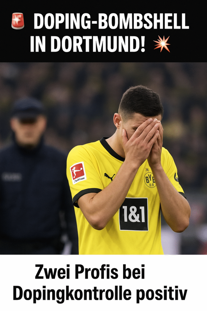 DOPING-BOMBSHELL IN DORTMUND! Die Fußballwelt steht unter Schock: Zwei Profis von Borussia Dortmund sollen bei einer Dopingkontrolle positiv getestet worden sein! Ermittler vermuten leistungssteigernde Substanzen – ein beispielloser Skandal für Verein, Liga und Fans. Polizei und Anti-Doping-Behörden haben sofort Ermittlungen aufgenommen, während die UEFA bereits über eine drakonische Strafe nachdenkt: Neun Jahre Sperre für die betroffenen Spieler! Fans reagieren fassungslos, die Bundesliga steht vor einem Beben historischen Ausmaßes. Ein Albtraum, der Dortmunds Zukunft erschüttert.