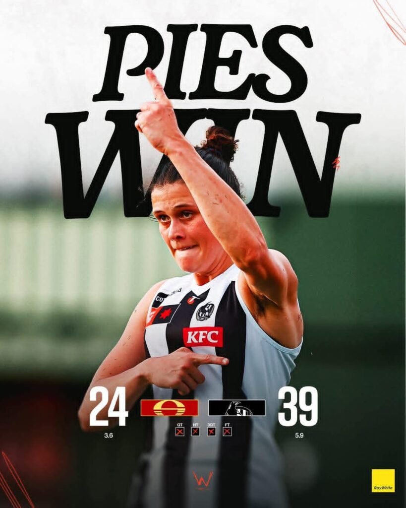 The Collingwood AFLW team are soaring high once again, securing their third victory of the 2025 season in a gritty and determined display of football excellence. The Magpies showed heart, discipline, and unity—traits that define the black and white army at every level of the club.