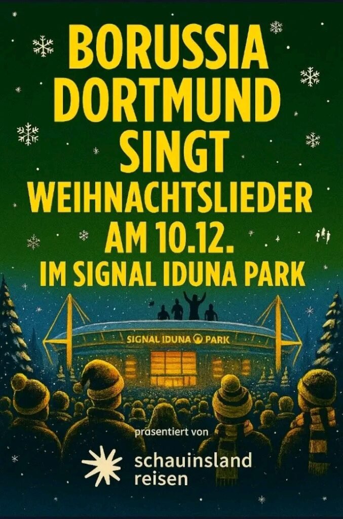 SCHOCKENDE BOMBSHELL! Am 20. Dezember explodiert Dortmund vor Emotionen! Der SIGNAL IDUNA PARK erstrahlt in magischem Goldgelb, die legendäre Südtribüne verwandelt sich in einen donnernden Weihnachtschor, und Borussia Dortmund schreibt pure Gänsehaut-Geschichte. Tränen, Stolz und Hoffnung liegen in der Luft, während jeder Pass, jeder Gesang und jedes Licht ein Versprechen trägt: Dieser Abend ist mehr als Fußball. Es ist Liebe, Tradition und Leidenschaft in Reinform. Fans halten den Atem an, Herzen schlagen schneller, und ganz Europa schaut hin. Ein Fußballweihnachten, das Grenzen sprengt, Erinnerungen brennt und Geschichte schreibt – für immer.