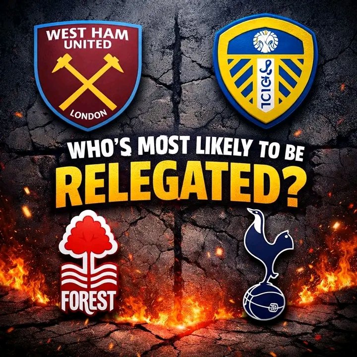🚨 RELEGATION SHOCKER 🚨 The battle is heating up as pressure mounts on West Ham United, Leeds United, Nottingham Forest, and Tottenham Hotspur. Form is collapsing, injuries are piling, and nerves are exploding. One mistake could be fatal. The drop is closing in fast—who will survive this nightmare? 😱🔥⚽