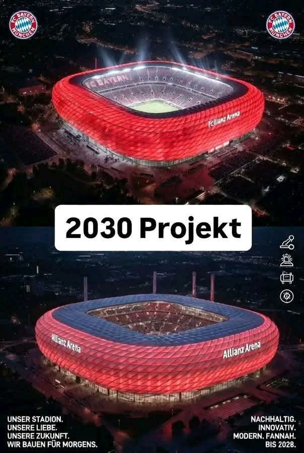 FC Bayern Munich is about to revolutionize football with a stunning renovation of the Allianz Arena worth 350 million euros! From expanded seating capacities and smart technology to environmentally friendly modernizations and luxurious fan zones, the future of German football is already taking shape.. “FC Bayern Munich is now finally investing 680 million US dollars in the reconstruction of the Allianz Arena. More seating, a sustainable design, state-of-the-art technology, a solar system and increased comfort are expected to take the stadium to a whole new level by 2028. A big project for the future – but where are the biggest challenges? Details below ⬇️’..