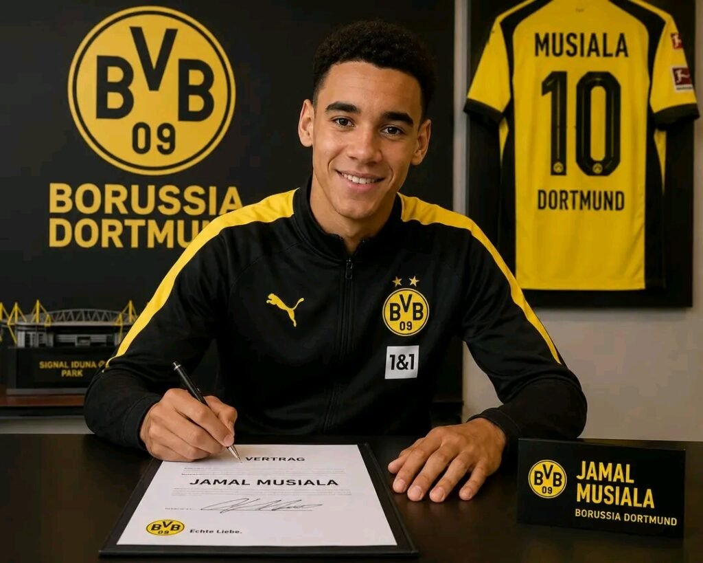 🚨 SCHOCK IN DORTMUND: Sensationeller Transfer-Hammer um Jamal Musiala! 😱⚫🟡 Rund um sorgt ein völlig überraschendes Transfer-Gerücht für Aufsehen: soll angeblich einen sensationellen Wechsel vollzogen haben und damit die gesamte Fußballwelt erschüttern. Die Nachricht verbreitete sich innerhalb kürzester Zeit in den sozialen Medien und löste eine Welle aus Reaktionen, Spekulationen und hitzigen Diskussionen aus. Viele Fans können kaum glauben, dass ein Spieler von Musialas Kaliber überhaupt mit einem solchen Schritt in Verbindung gebracht wird. Sollte sich das Gerücht bewahrheiten, wäre es einer der spektakulärsten Transfers der jüngeren Fußballgeschichte und würde die Bundesliga nachhaltig verändern. In Dortmund reagieren die Anhänger mit einer Mischung aus Schock, Unglauben und Neugier. Gleichzeitig überschlagen sich die Kommentare im Netz, während zahlreiche Fans nach offiziellen Bestätigungen suchen. Bislang gibt es jedoch keinerlei offizielle Stellungnahme von oder . Alle Informationen basieren aktuell auf unbestätigten Berichten und Spekulationen. Trotzdem sorgt die Geschichte bereits jetzt für enorme Aufmerksamkeit in der gesamten Fußballwelt – und die Diskussionen reißen nicht ab. 👀🔥