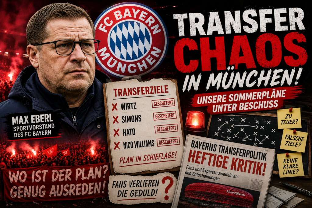 🚨 FC Bayern im Chaos! Verpasste Transferziele, wachsender Frust bei den Fans und zunehmender Druck auf Max Eberl haben die Sommerpläne des Rekordmeisters ins Wanken gebracht. Während die Konkurrenz ihre Kader verstärkt, werden immer lautere Fragen zur sportlichen Ausrichtung und den Ambitionen des FC Bayern gestellt. 🔴⚪️🔥
