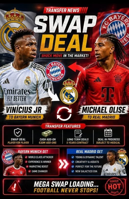Schock-Tausch? Real Madrid bereit, Vinícius Jr. gegen Bayern-Star Michael Olise zu tauschen – plus 30 Millionen Pfund?